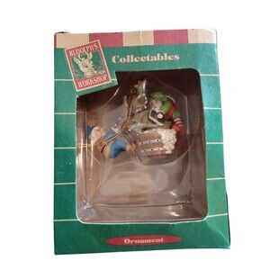 Vintage Ornament Rudolph's Workshop Montgomery Ward Elves Washing A Reindeer